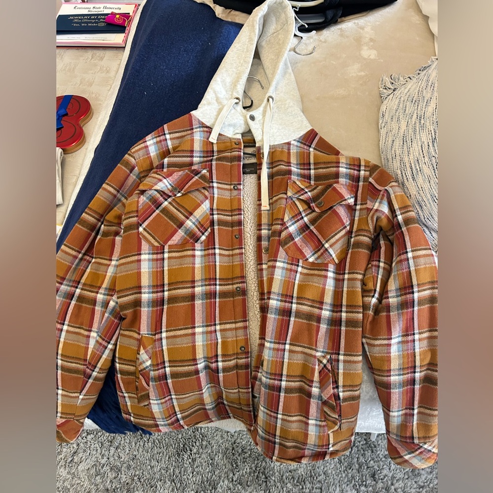 Legendary Whitetails Men’s Camp Night Berber Lined Hooded Flannel Shirt Jacket